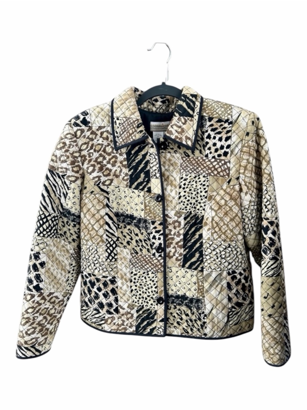 Vintage Y2K Coldwater Creek Silk Quilted Patchwork Animal Print Jacket Women’s 8